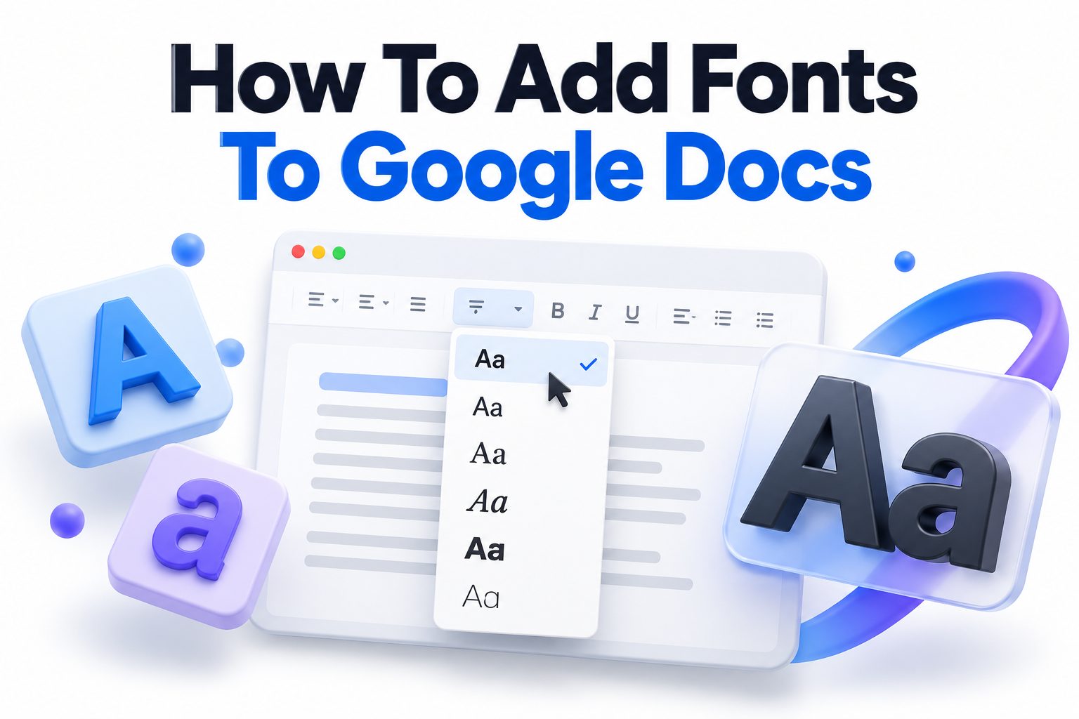 Laptop showing Google Docs font menu with options to add new fonts.