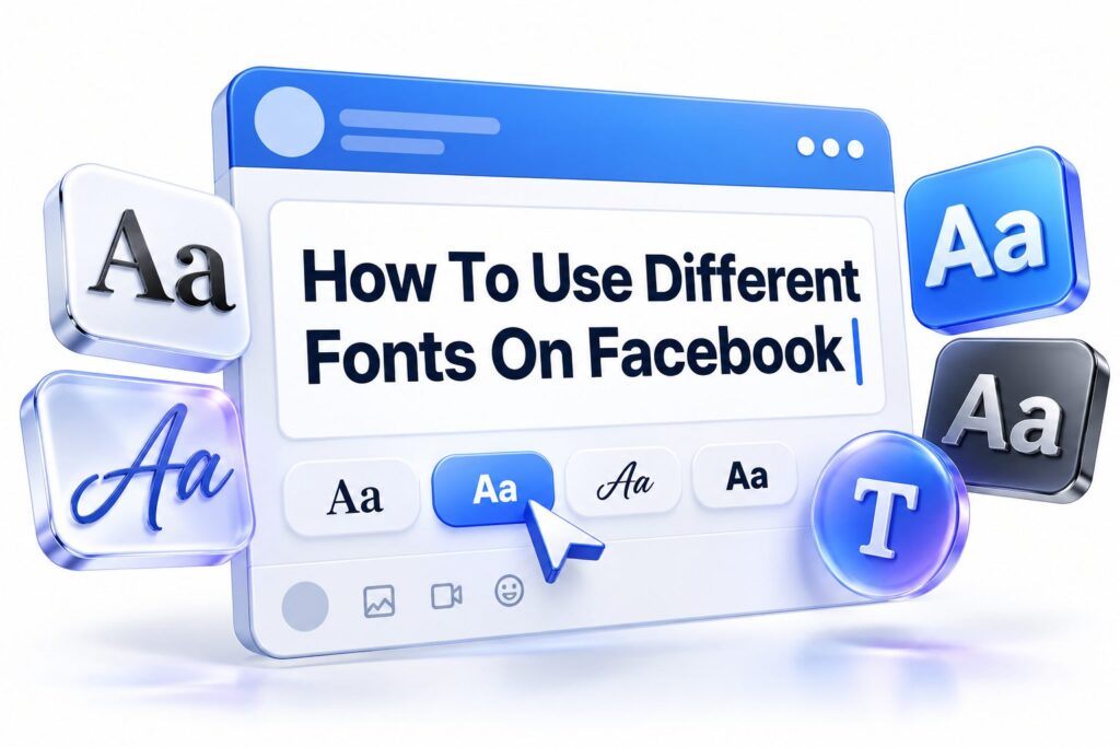 Person customizing Facebook text with different font styles on a laptop